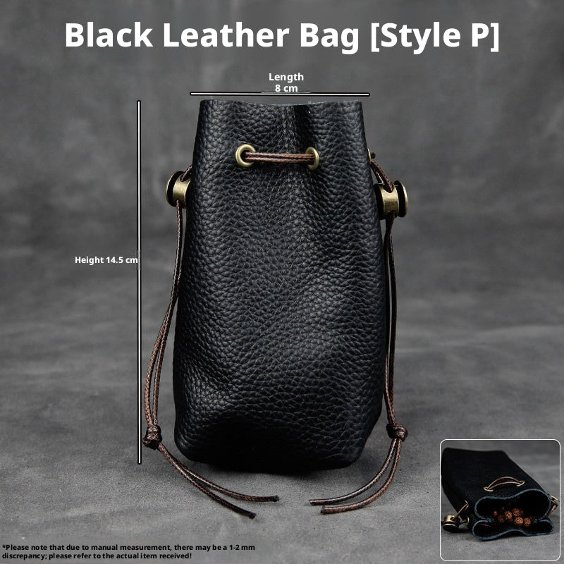5pcs Genuine Leather Storage Pouch, Waterproof Pebble Cowhide Bag, Snap Drawstring Zipper Closure, Jewelry Organizer