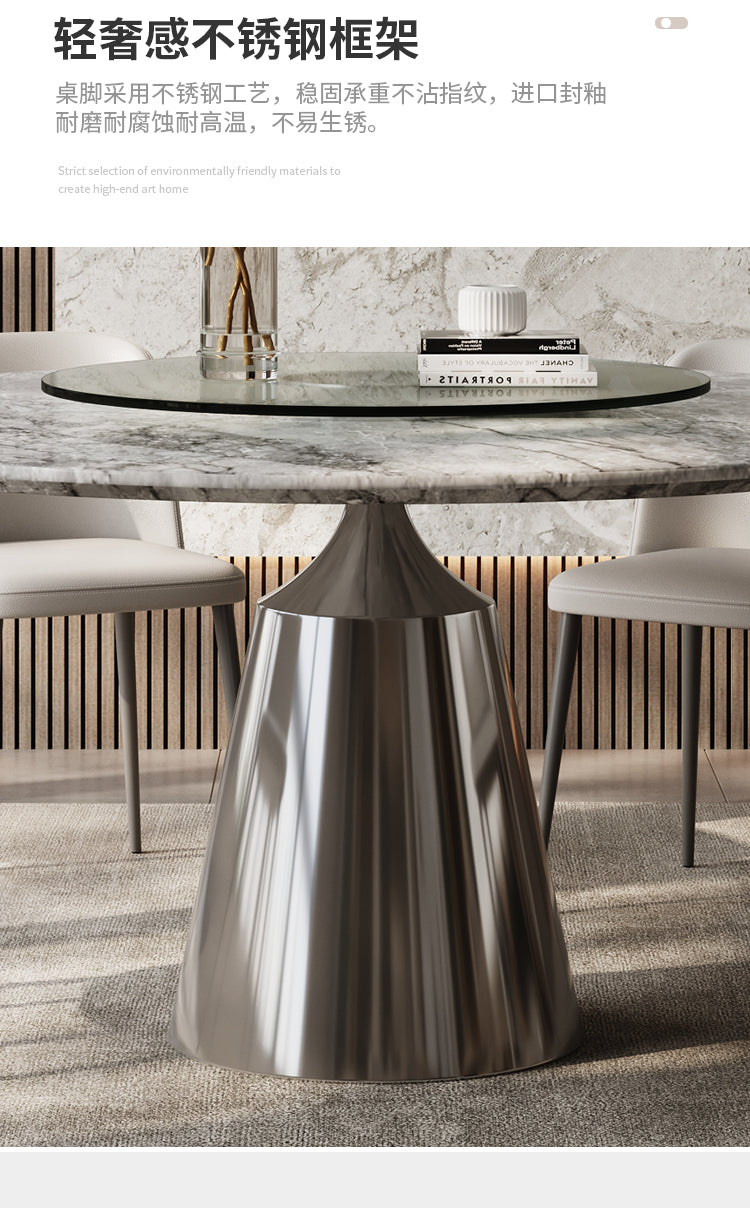 Apartment luxury marble round table with turntable Italian minimalist light luxury high-end round luxury stone dining table home dining table chair
