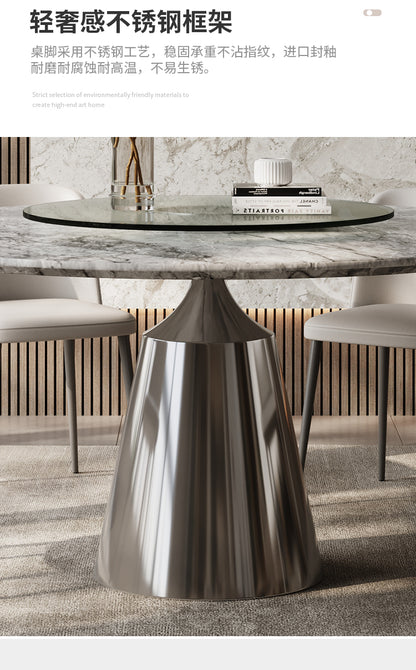Apartment luxury marble round table with turntable Italian minimalist light luxury high-end round luxury stone dining table home dining table chair