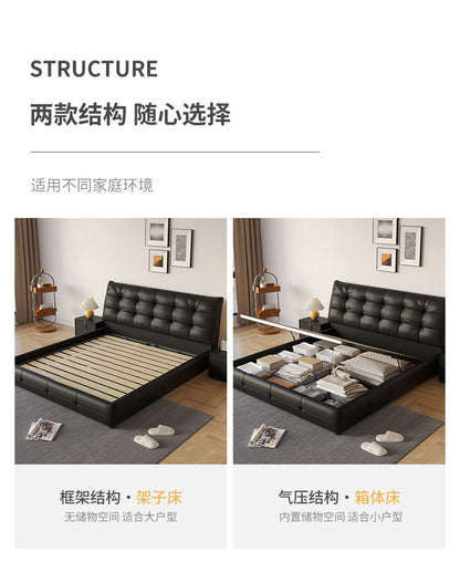 Retro style leather headboard cowhide high-end big black bear double wedding bed Master bedroom soft bed modern simple