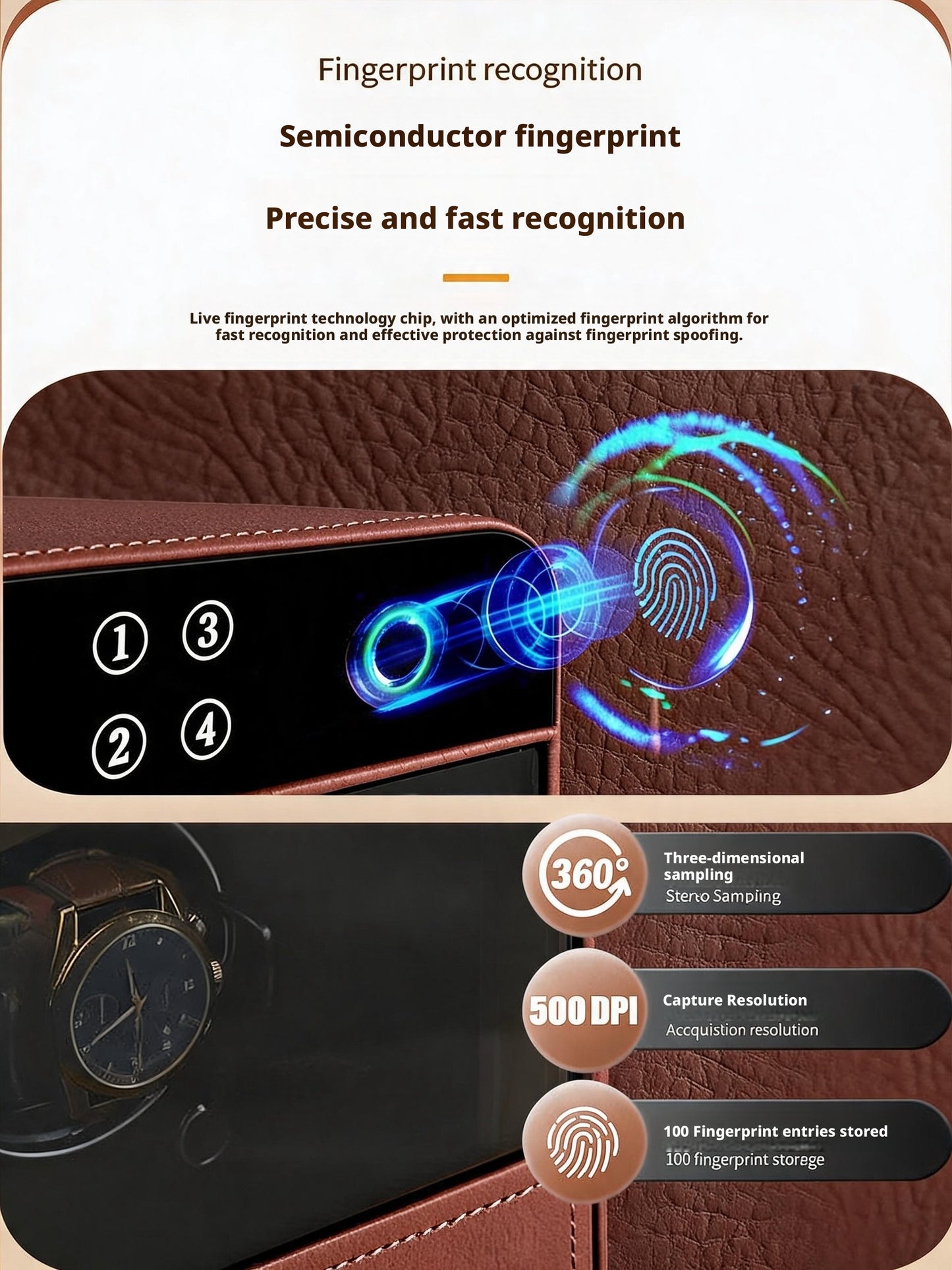 Luxury Leather Watch Winder Safe, Steel Security Case, 3-Slot Automatic Winder