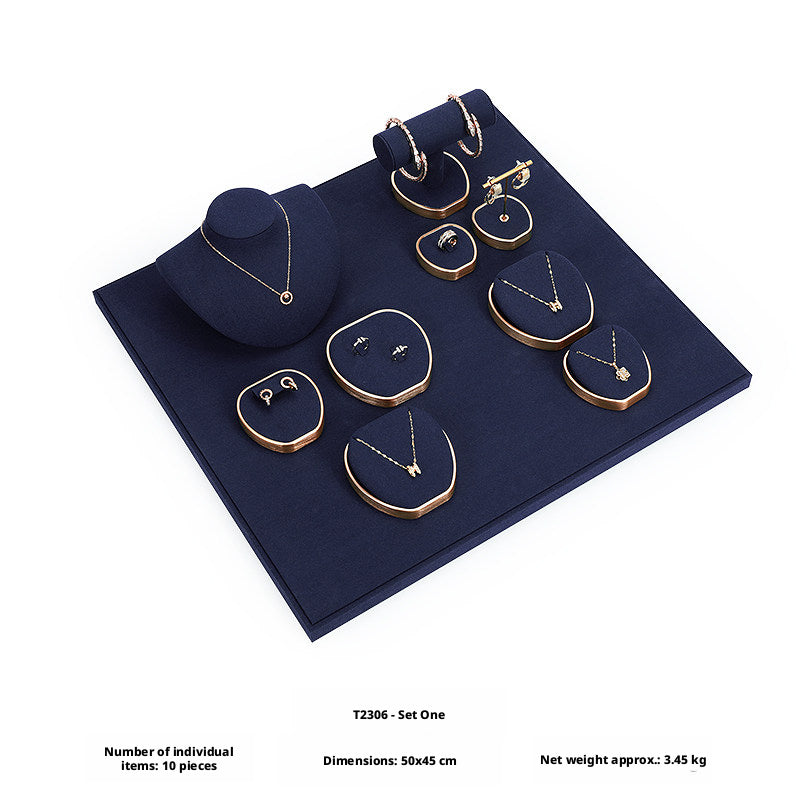 Luxury Suede Jewelry Display Set with Gold Metal Frame for Showcase