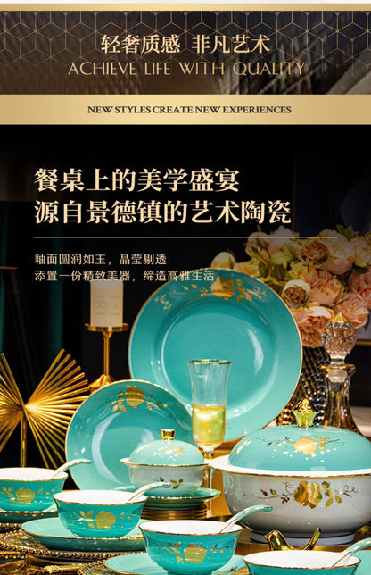 Jingdezhen ceramic tableware set Chinese high white porcelain gold plate set household wedding housewarming bowls and chopsticks