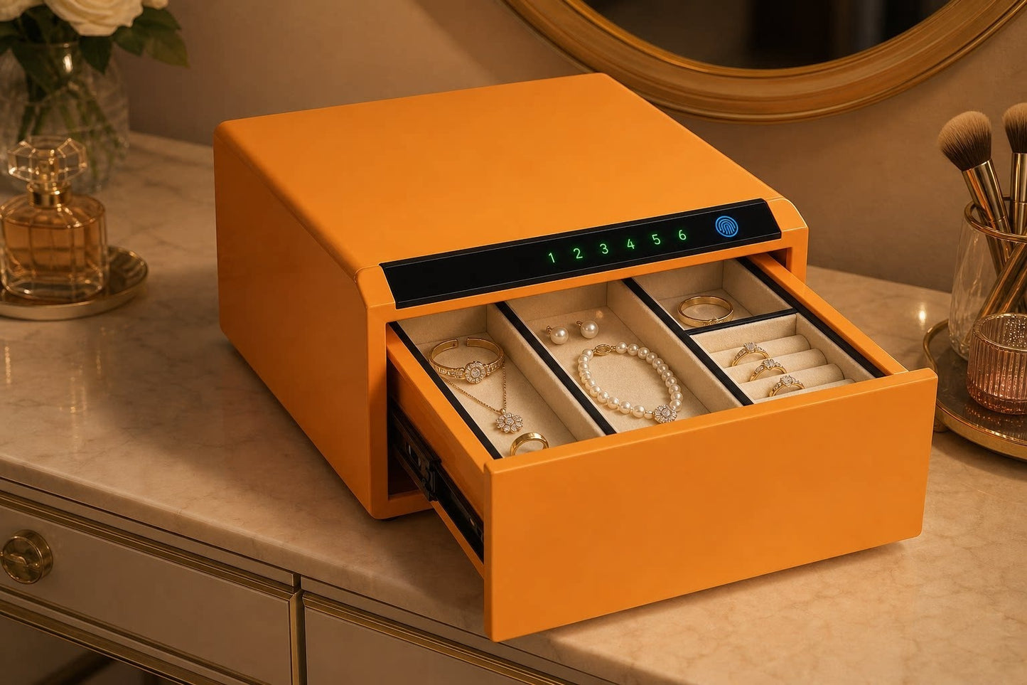 Jewelry Storage Safe, All-Steel Security Cabinet, Fingerprint Passcode Lock Box