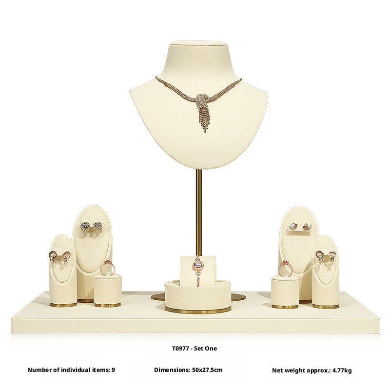 Beige Velvet Necklace Bust and Countertop Display Stands