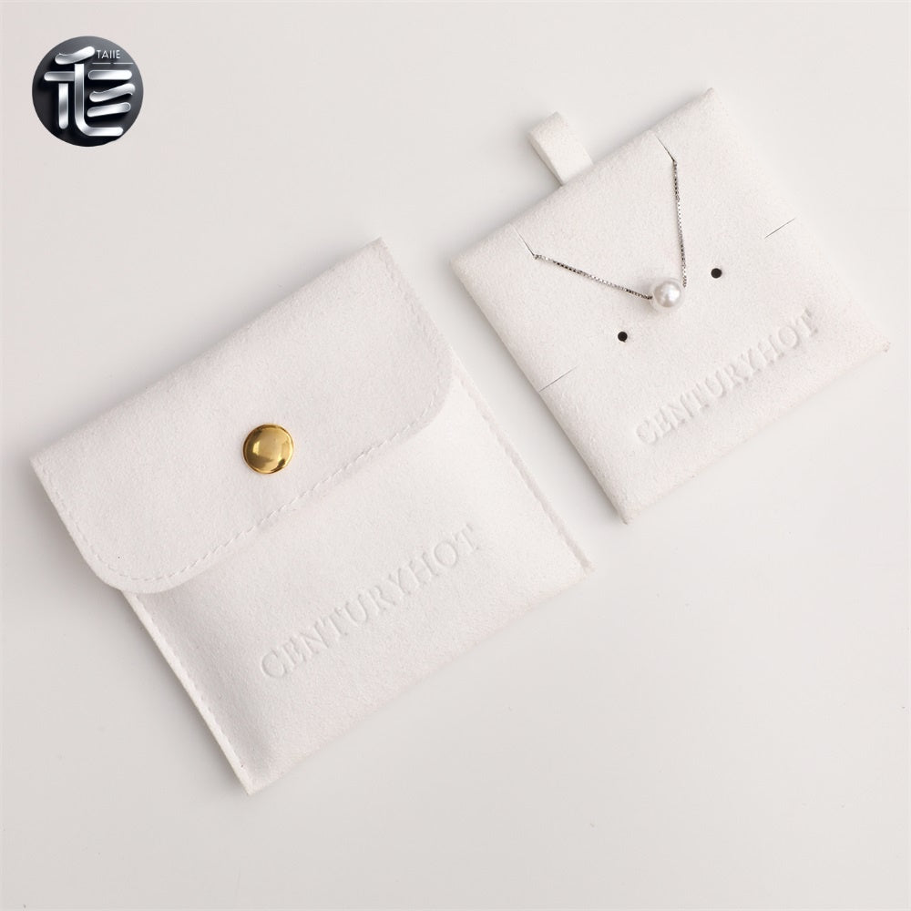 5PCS Soft Suede Necklace Pouch, Pink Microfiber Snap Bag, Jewelry Display Card Holder