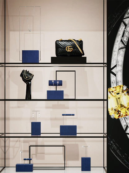 Navy Blue Velvet Jewelry Display Set with Metal Stands for Vendors