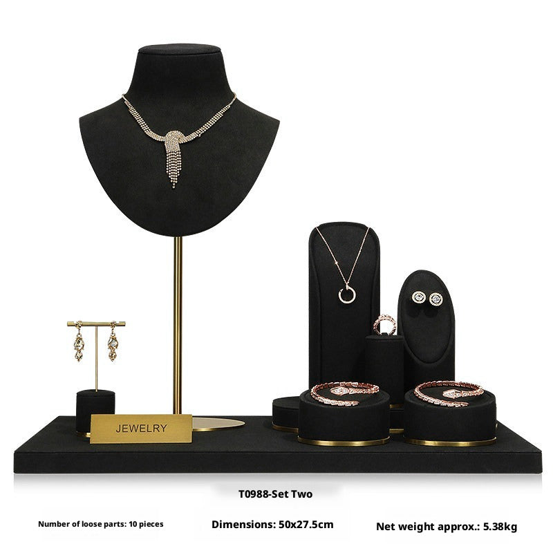 Luxury Black Suede Necklace Bust and Display Stand Set