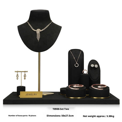 Luxury Black Suede Necklace Bust and Display Stand Set
