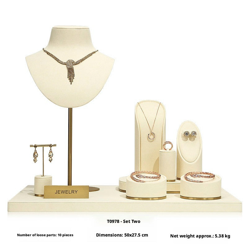 Beige Velvet Necklace Bust and Countertop Display Stands