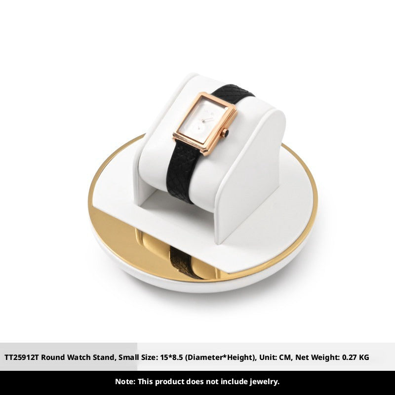 White Leather Jewelry Display Set with Gold Trim for Watch and Ring