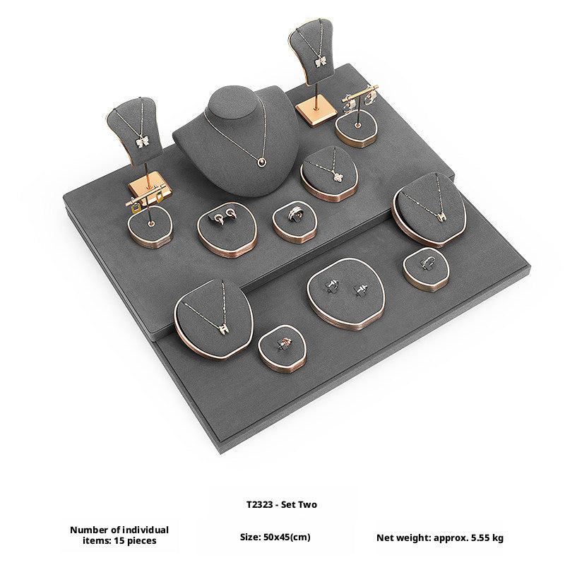 Geometric Velvet Jewelry Showcase Tray & Bust for Retail Counter