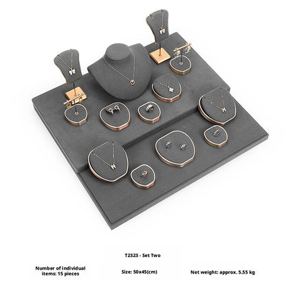 Geometric Velvet Jewelry Showcase Tray & Bust for Retail Counter