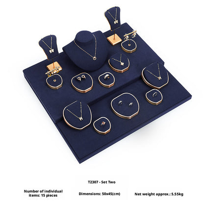 Luxury Suede Jewelry Display Set with Gold Metal Frame for Showcase