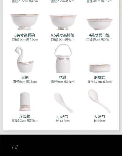 Jingdezhen bone China tableware set pure white underglaze porcelain bowl plate housewarming dish set home