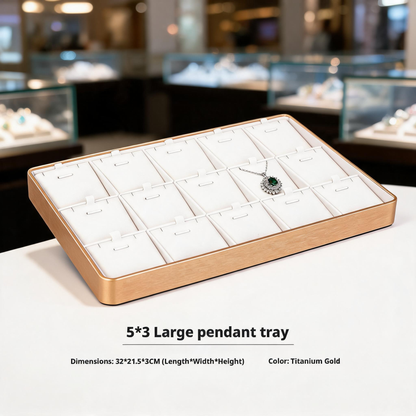 Gold Metal Jewelry Tray with Velvet Lining for Ring and Necklace Display