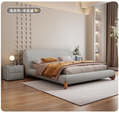 Lamb velvet wabi-Sabi modern simple landing soft double bed technology cloth Italian minimalist luxury master bedroom queen bed