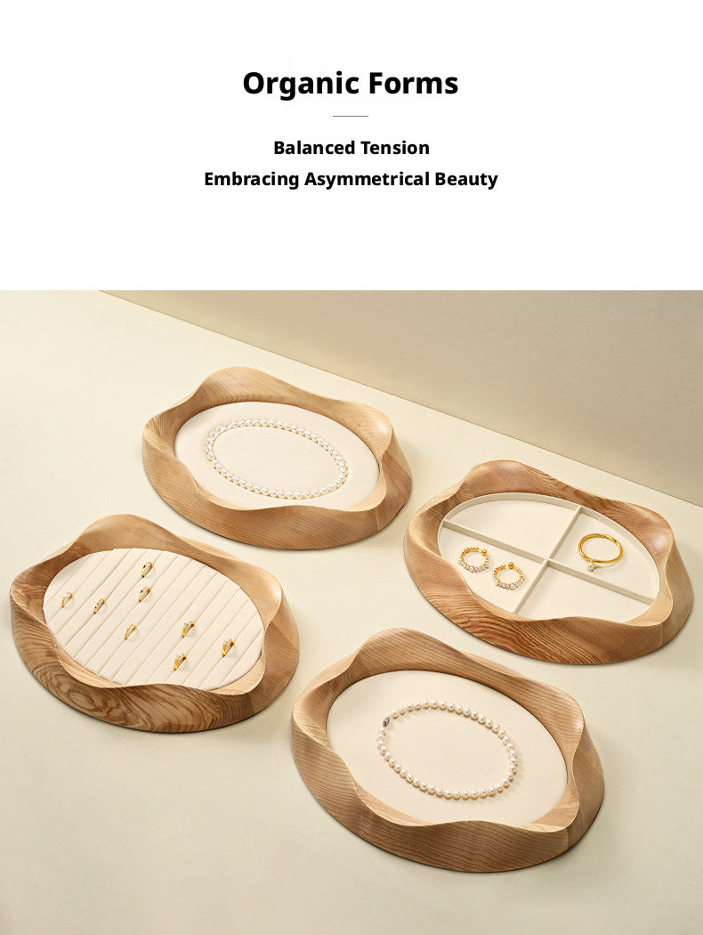 Wooden Jewelry Tray with Suede Lining for Necklace and Ring Display