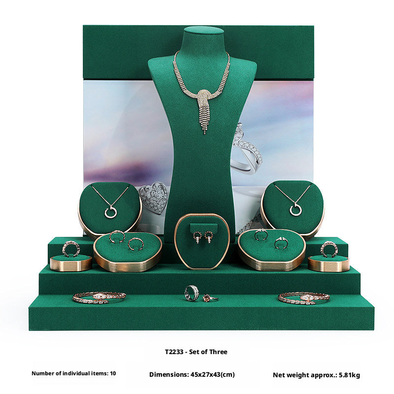 Metal & Suede Jewelry Display Stand Set for Retail Store Countertop