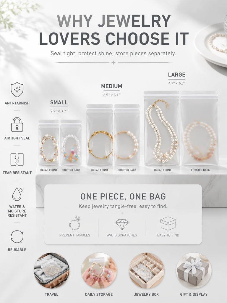 100pcs Clear Frosted EVA Jewelry Pouches, Anti-Tarnish Zipper Bags for Necklaces Rings, Wholesale Storage Pack