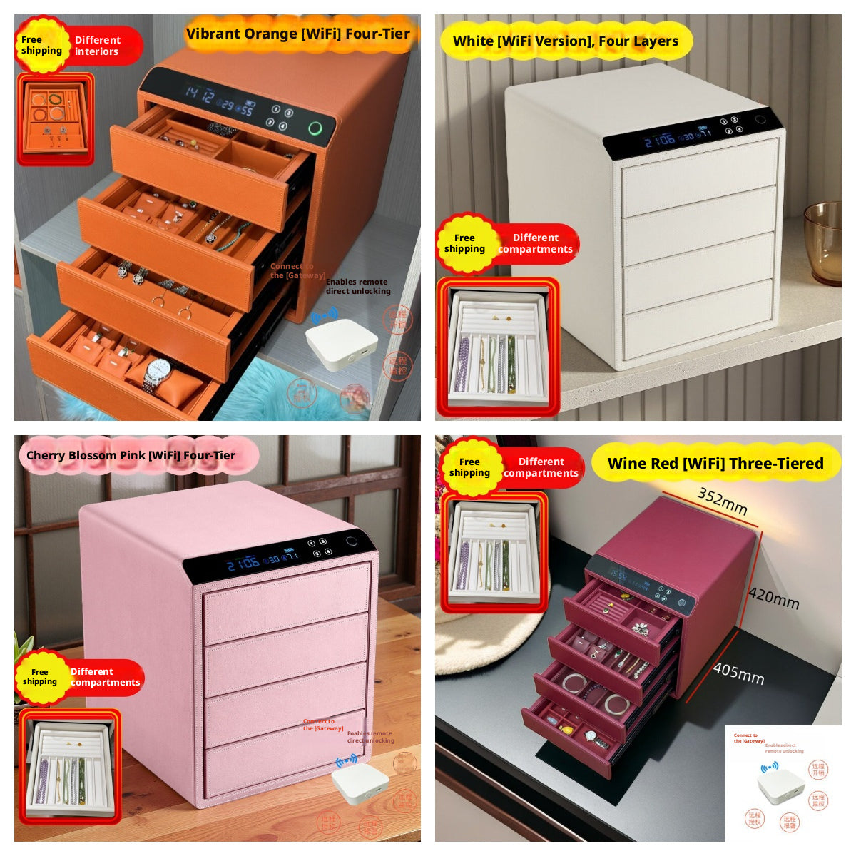 Smart Jewelry Safe Box, App Controlled Electronic Security Case, Multi-Drawer Lockable Storage, Remote Monitor