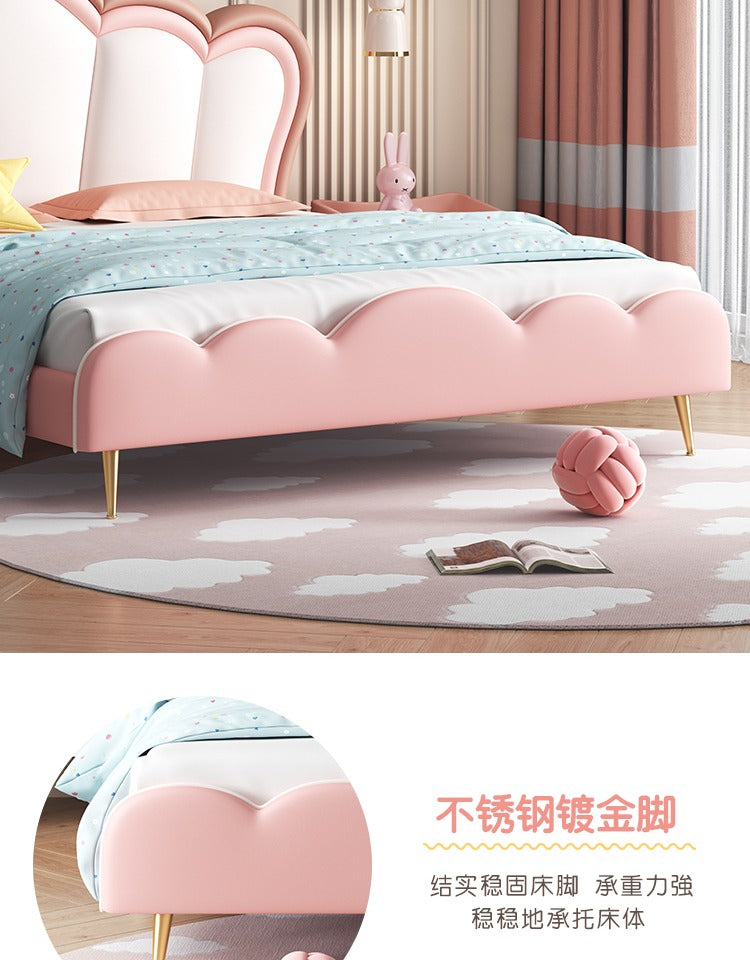 Children Crown Princess bed Girls bed Pink girls Room Dream girl bed Light luxury net red leather bed