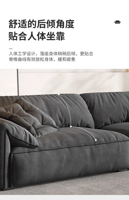 Elephant ears living room straight row sofa small flat solid wood frame comfortable simple cowhide sofa