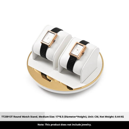 White Leather Jewelry Display Set with Gold Trim for Watch and Ring