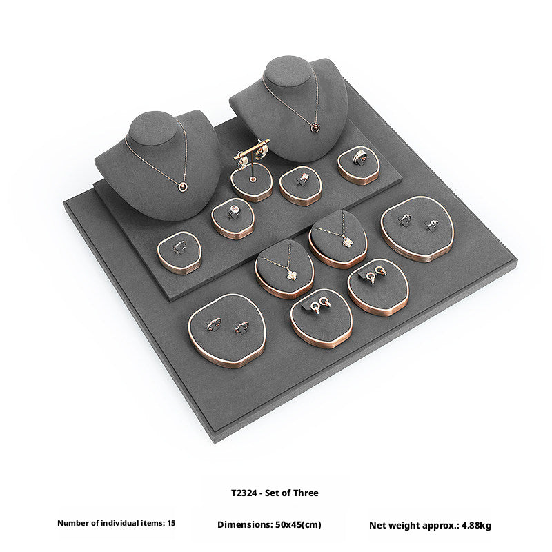 Geometric Velvet Jewelry Showcase Tray & Bust for Retail Counter