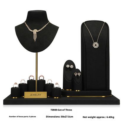 Luxury Black Suede Necklace Bust and Display Stand Set