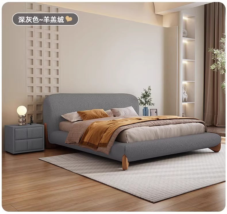 Lamb velvet wabi-Sabi modern simple landing soft double bed technology cloth Italian minimalist luxury master bedroom queen bed