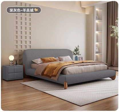 Lamb velvet wabi-Sabi modern simple landing soft double bed technology cloth Italian minimalist luxury master bedroom queen bed