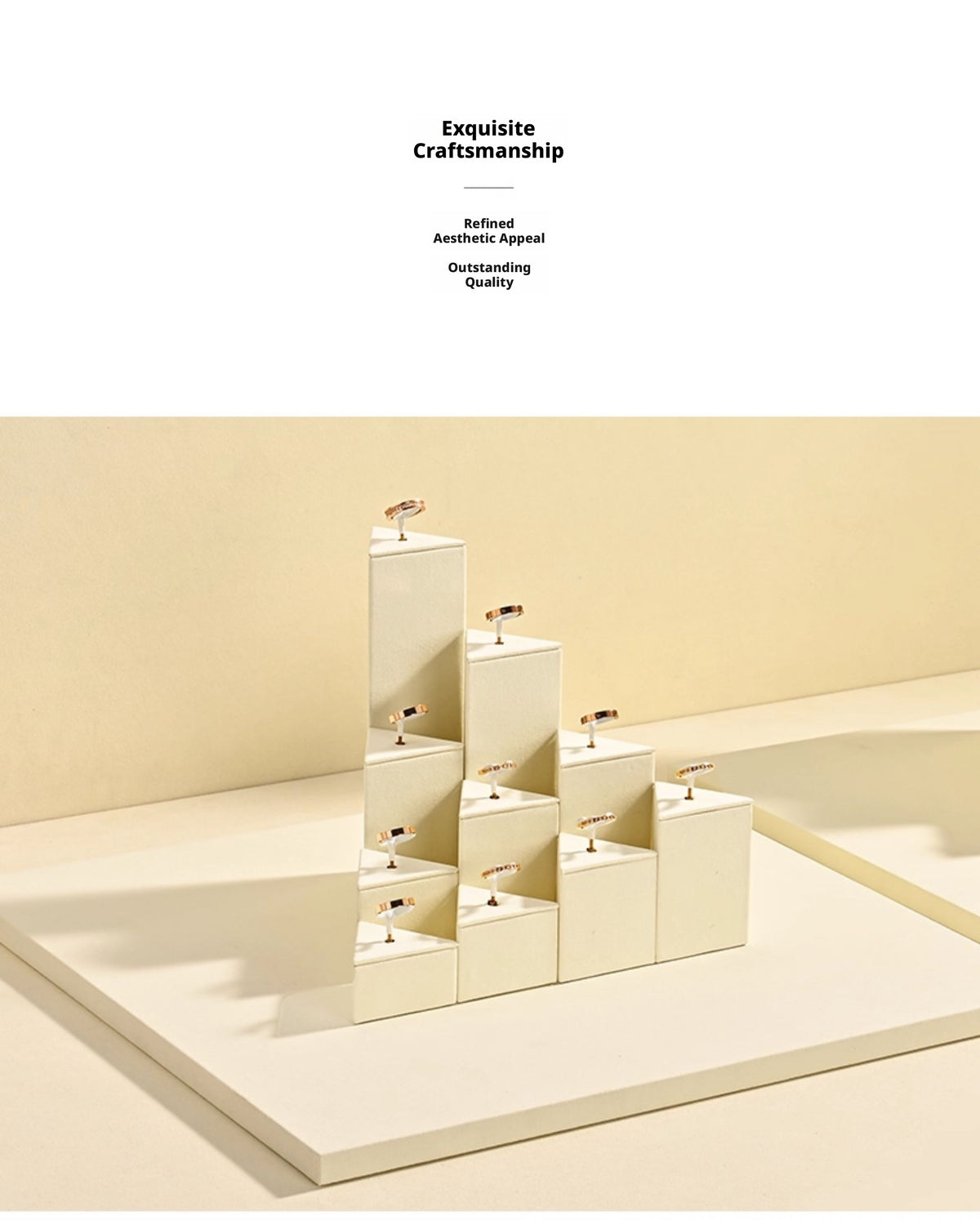Beige Suede Ring Display Stand with Multi-Level Steps for Vendors