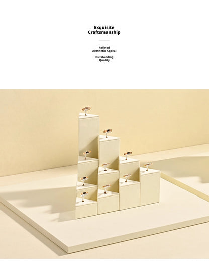 Beige Suede Ring Display Stand with Multi-Level Steps for Vendors