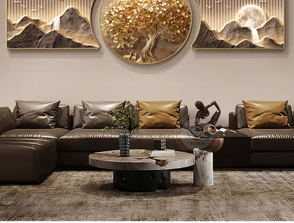 Light luxury fortune tree living room decorative painting back with a sense of high class sofa background wall hanging painting atmospheric triple mural
