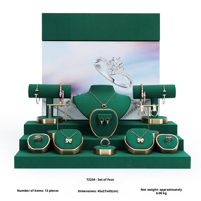 Metal & Suede Jewelry Display Stand Set for Retail Store Countertop