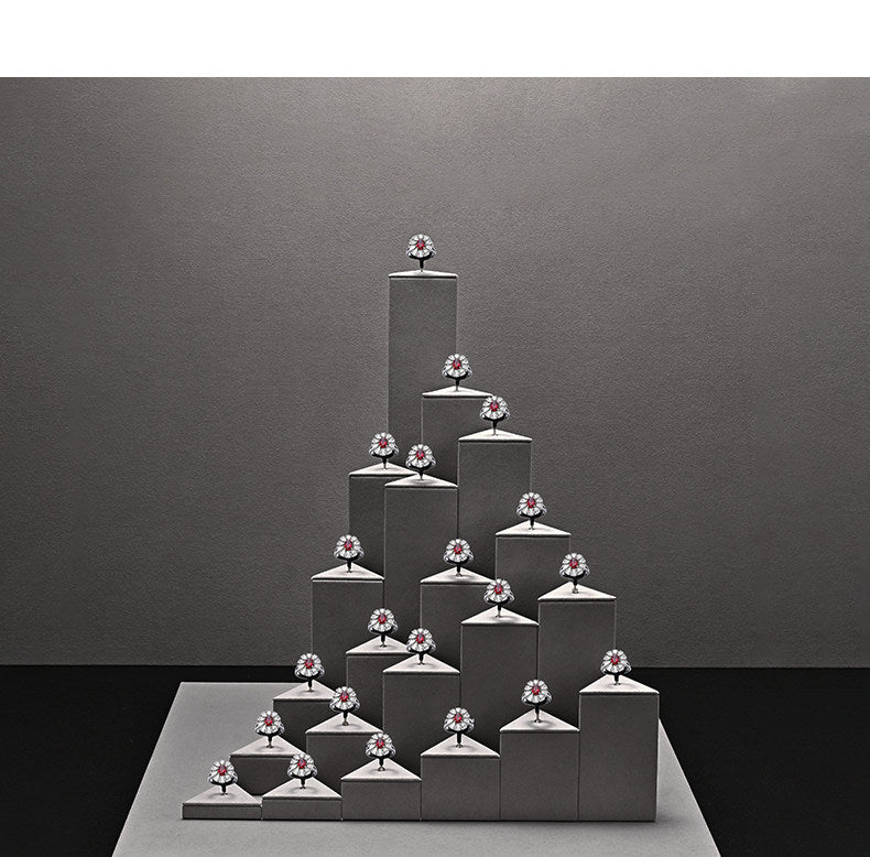 Gray Suede Ring Display Stand with Multi-Level Steps for Vendors