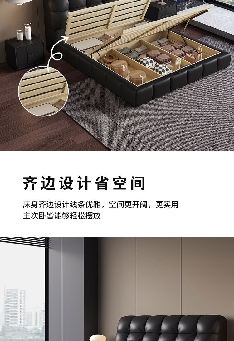 Puff bed Retro Cream style double bed Modern simple antique storage Leather bed Master bedroom high-end atmosphere