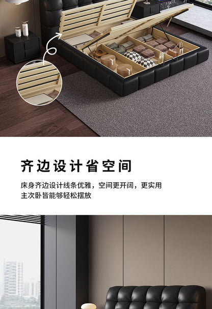 Puff bed Retro Cream style double bed Modern simple antique storage Leather bed Master bedroom high-end atmosphere