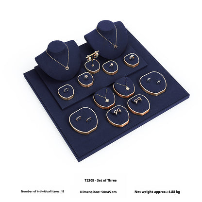 Luxury Suede Jewelry Display Set with Gold Metal Frame for Showcase