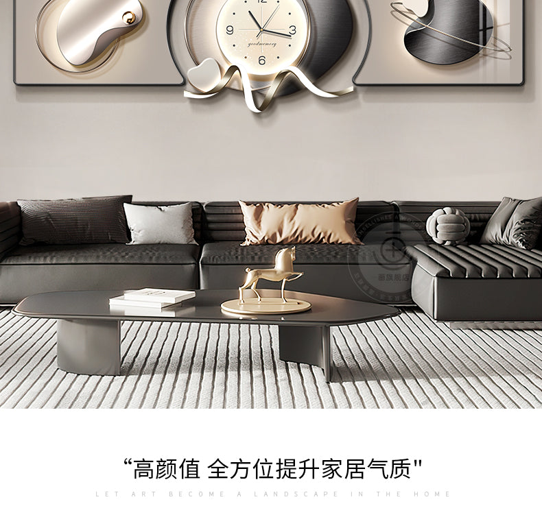Time to run the living room clock wall hanging decorative painting sofa background wall hanging painting 2025 new light luxury high sense painting