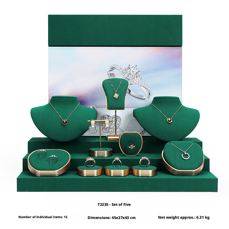 Metal & Suede Jewelry Display Stand Set for Retail Store Countertop