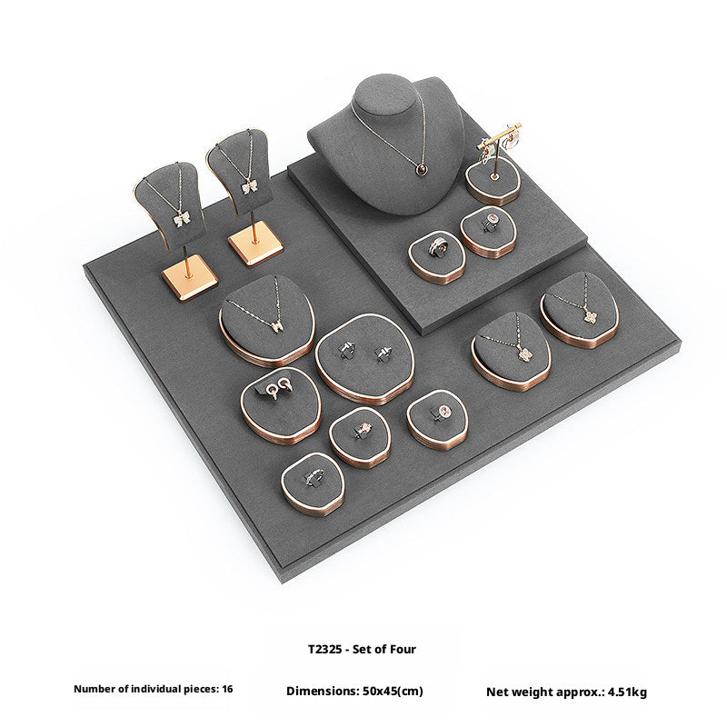 Geometric Velvet Jewelry Showcase Tray & Bust for Retail Counter