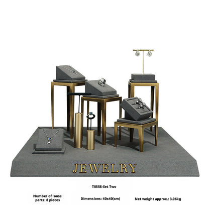 Charcoal Velvet Jewelry Display Set with Gold Metal Backdrop