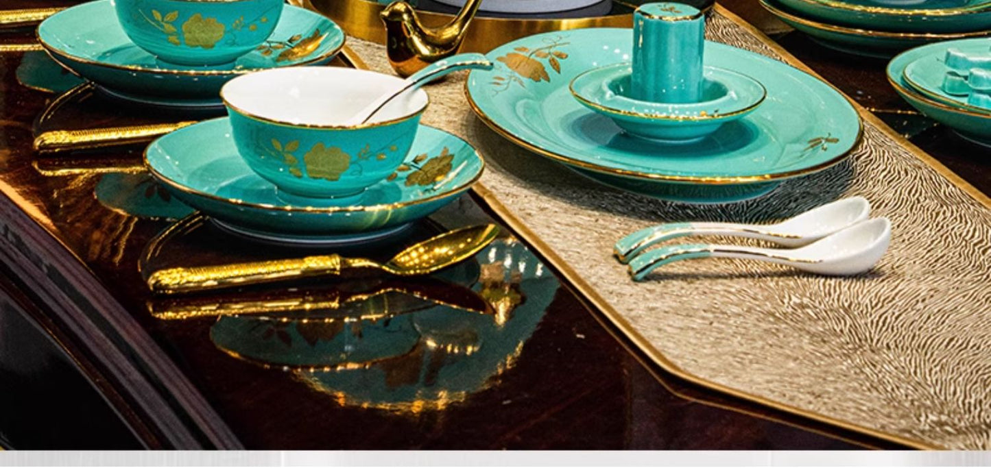 Jingdezhen ceramic tableware set Chinese high white porcelain gold plate set household wedding housewarming bowls and chopsticks