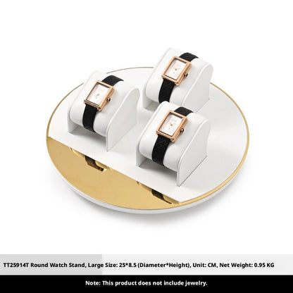 White Leather Jewelry Display Set with Gold Trim for Watch and Ring