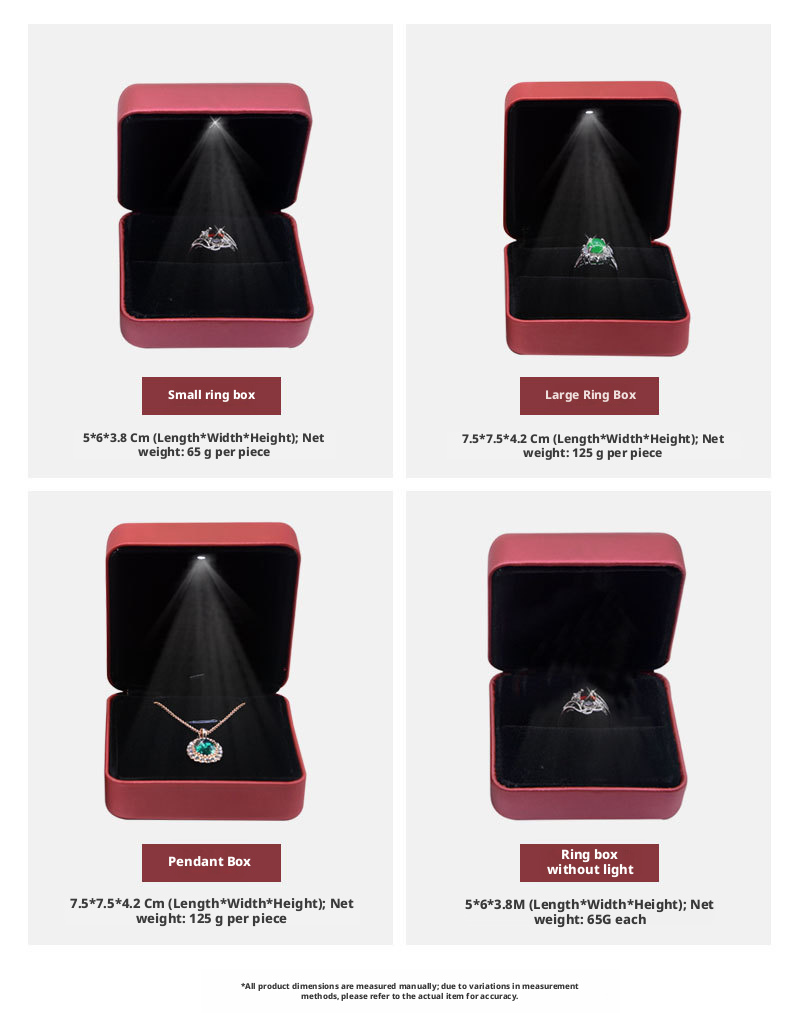 5pcs LED Jewelry Box with Bat Heart Ring for Gothic Proposal and Gift