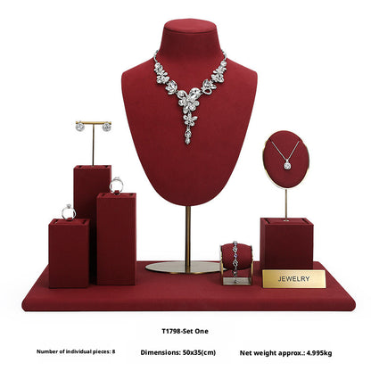 Elegant Metal Velvet Jewelry Organizer Display Props for Countertop