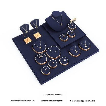 Luxury Suede Jewelry Display Set with Gold Metal Frame for Showcase