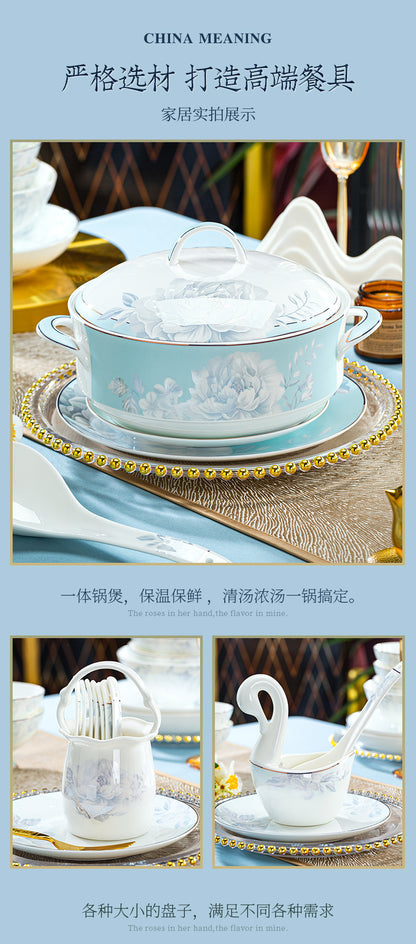 6 dish set household light luxury Chinese ceramic tableware set Jingdezhen relocation bowl dish chopsticks combination